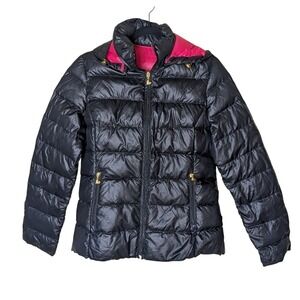 Betsey Johnson Black Lightweight Down Puffer Jacket‎ Gold Details Hot Pink Sz M